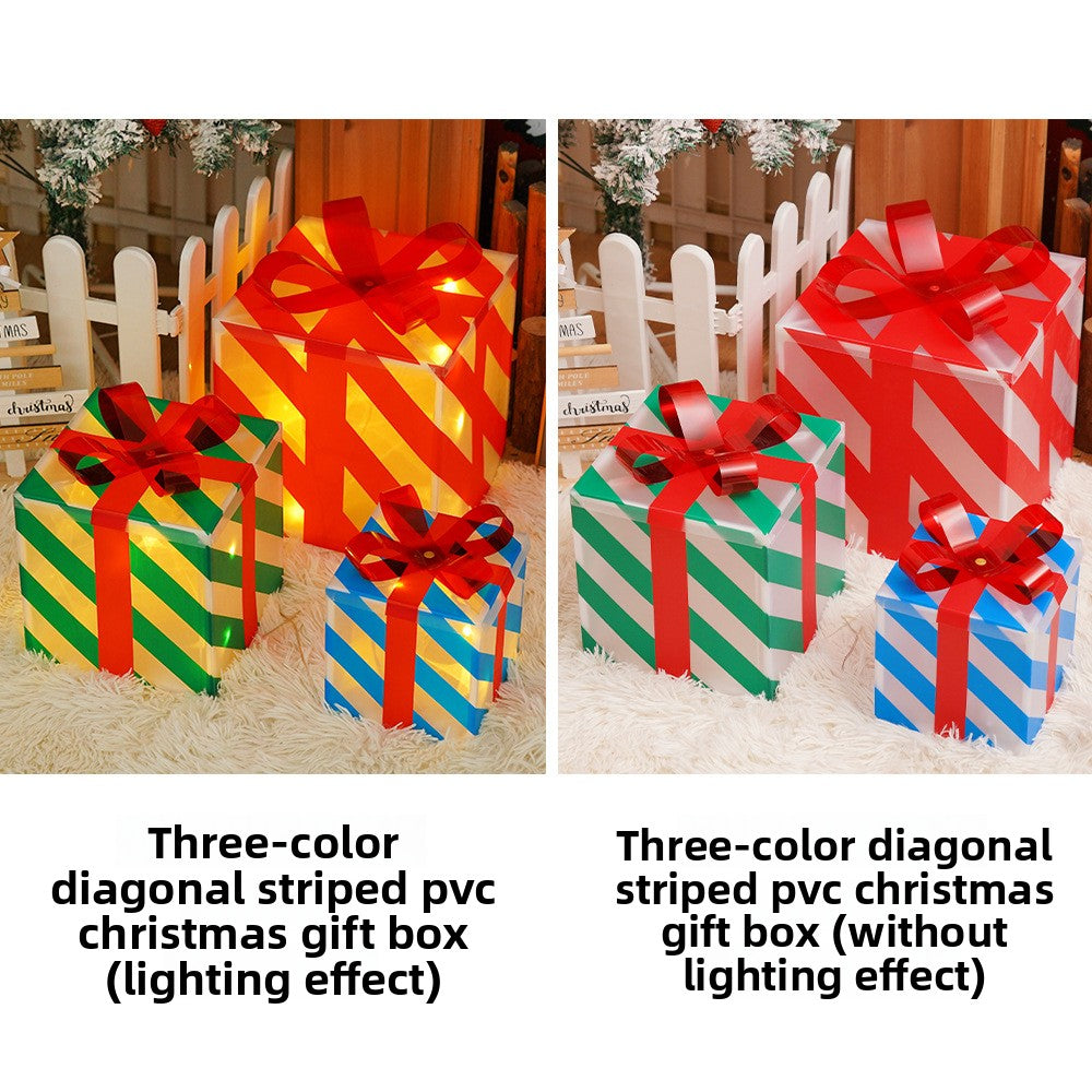 Cross-Border New Christmas Gift Box Three-Piece Set Foldable Glowing LED Light String Props Gift Box Ornament Decoration Light