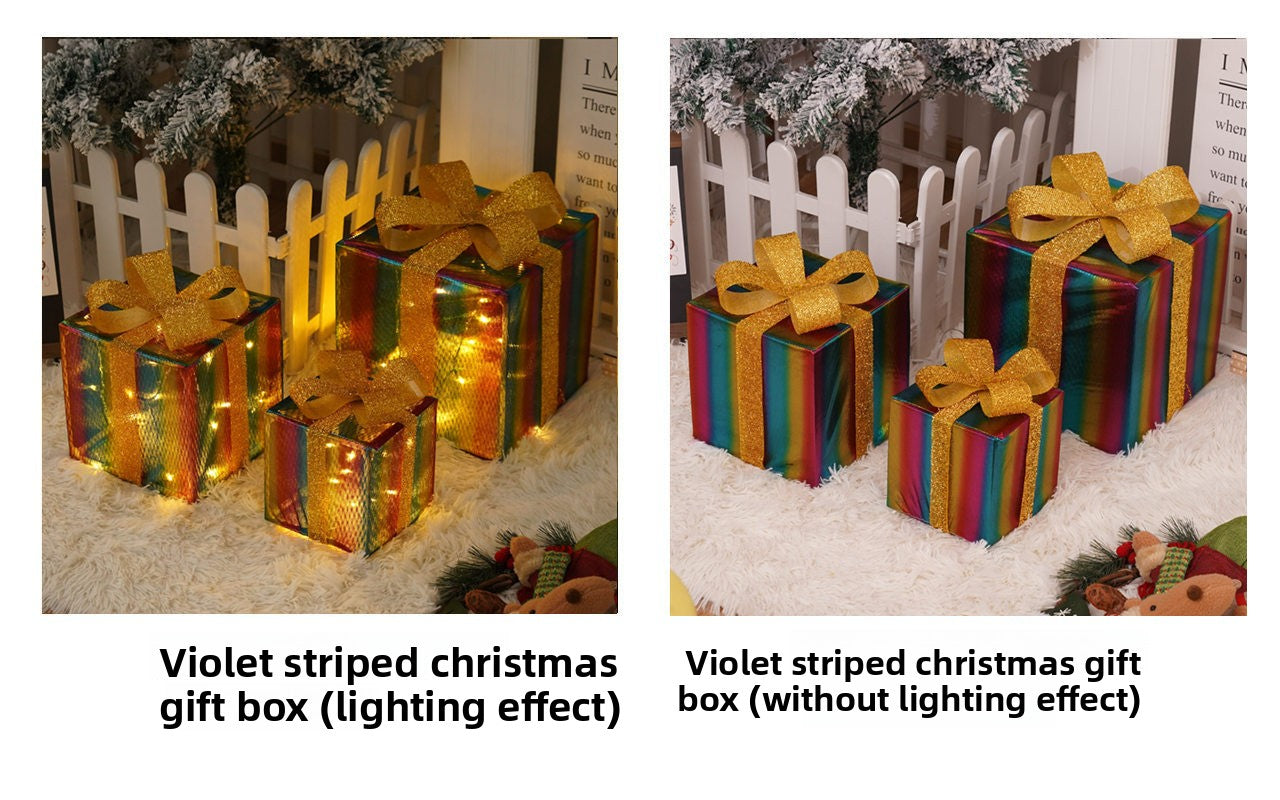 Cross-Border New Christmas Gift Box Three-Piece Set Foldable Glowing LED Light String Props Gift Box Ornament Decoration Light