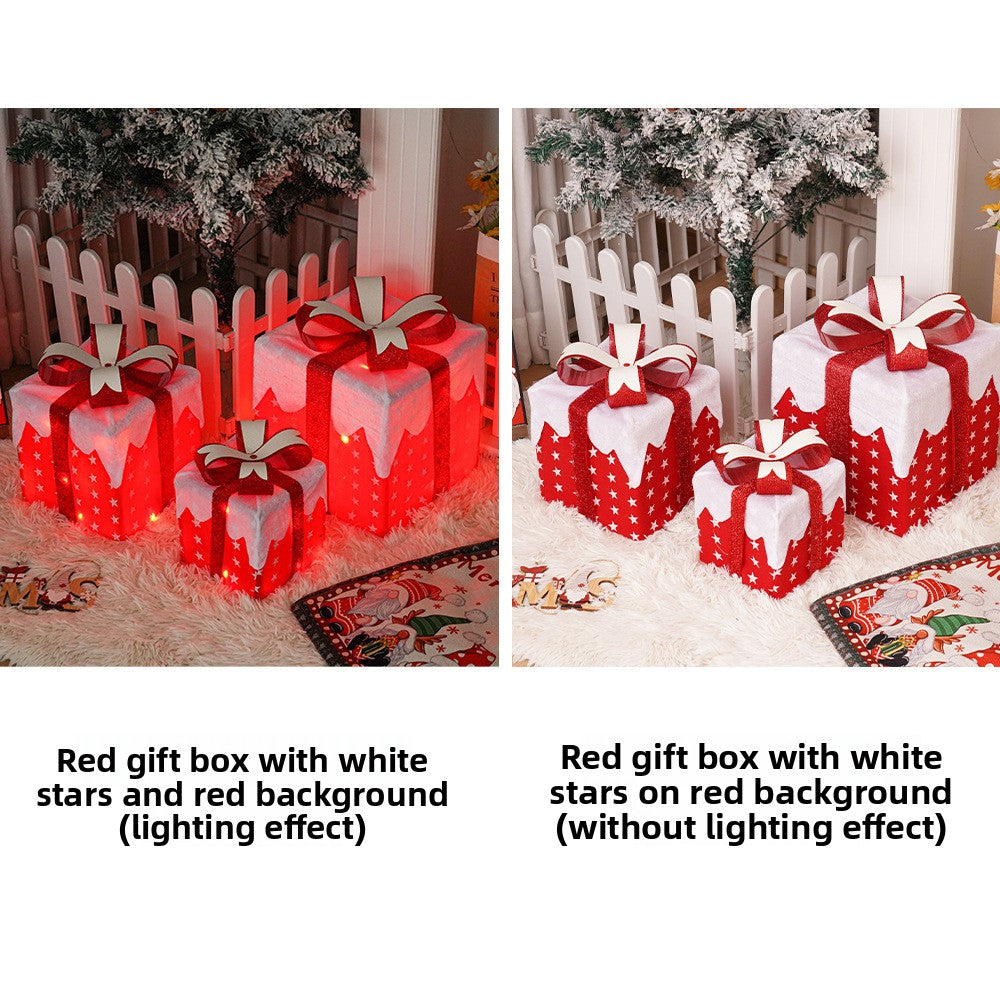 Cross-Border New Christmas Gift Box Three-Piece Set Foldable Glowing LED Light String Props Gift Box Ornament Decoration Light