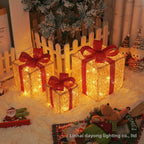 Cross-Border New Christmas Gift Box Three-Piece Set Foldable Glowing LED Light String Props Gift Box Ornament Decoration Light