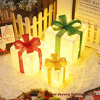 Cross-Border New Christmas Gift Box Three-Piece Set Foldable Glowing LED Light String Props Gift Box Ornament Decoration Light