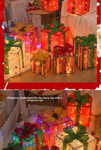 Cross-Border New Christmas Gift Box Three-Piece Set Foldable Glowing LED Light String Props Gift Box Ornament Decoration Light