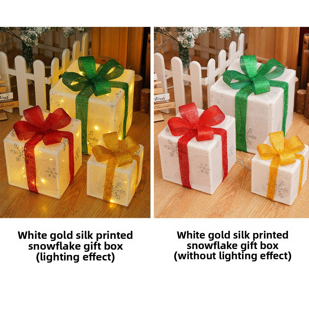 Cross-Border New Christmas Gift Box Three-Piece Set Foldable Glowing LED Light String Props Gift Box Ornament Decoration Light
