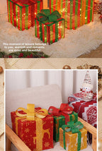 Cross-Border New Christmas Gift Box Three-Piece Set Foldable Glowing LED Light String Props Gift Box Ornament Decoration Light
