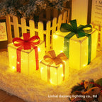 Cross-Border New Christmas Gift Box Three-Piece Set Foldable Glowing LED Light String Props Gift Box Ornament Decoration Light