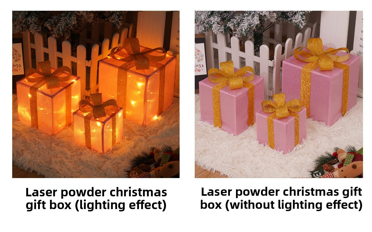 Cross-Border New Christmas Gift Box Three-Piece Set Foldable Glowing LED Light String Props Gift Box Ornament Decoration Light