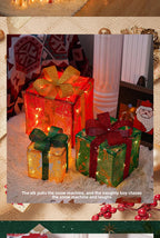 Cross-Border New Christmas Gift Box Three-Piece Set Foldable Glowing LED Light String Props Gift Box Ornament Decoration Light