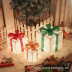 Cross-Border New Christmas Gift Box Three-Piece Set Foldable Glowing LED Light String Props Gift Box Ornament Decoration Light