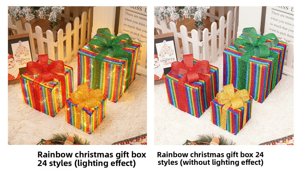 Cross-Border New Christmas Gift Box Three-Piece Set Foldable Glowing LED Light String Props Gift Box Ornament Decoration Light