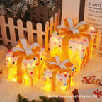 Cross-Border New Christmas Gift Box Three-Piece Set Foldable Glowing LED Light String Props Gift Box Ornament Decoration Light