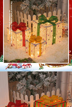 Cross-Border New Christmas Gift Box Three-Piece Set Foldable Glowing LED Light String Props Gift Box Ornament Decoration Light