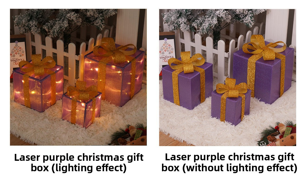 Cross-Border New Christmas Gift Box Three-Piece Set Foldable Glowing LED Light String Props Gift Box Ornament Decoration Light