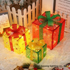 Cross-Border New Christmas Gift Box Three-Piece Set Foldable Glowing LED Light String Props Gift Box Ornament Decoration Light