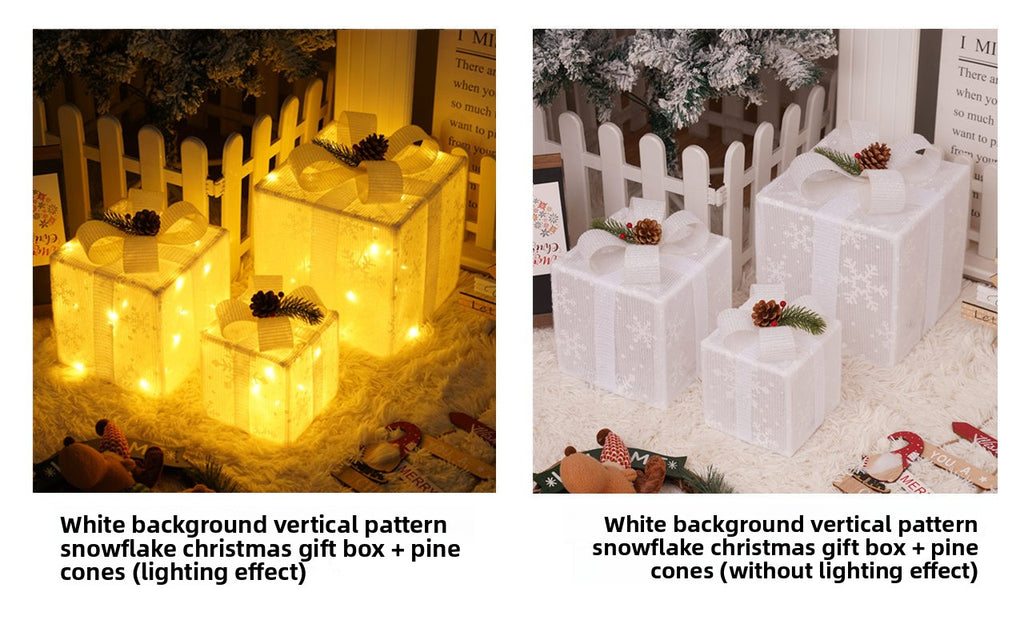 Cross-Border New Christmas Gift Box Three-Piece Set Foldable Glowing LED Light String Props Gift Box Ornament Decoration Light