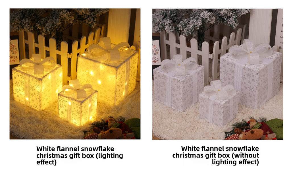 Cross-Border New Christmas Gift Box Three-Piece Set Foldable Glowing LED Light String Props Gift Box Ornament Decoration Light