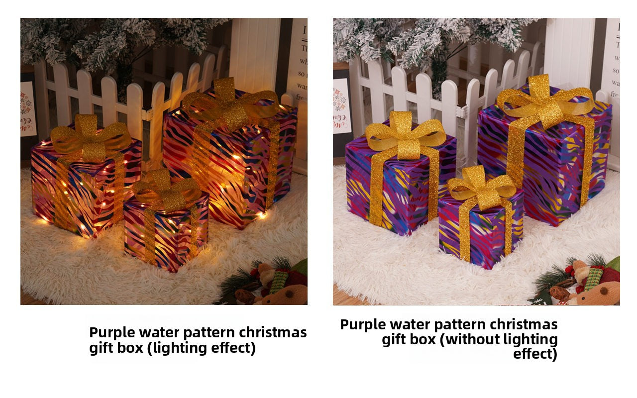 Cross-Border New Christmas Gift Box Three-Piece Set Foldable Glowing LED Light String Props Gift Box Ornament Decoration Light
