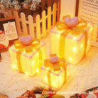 Cross-Border New Christmas Gift Box Three-Piece Set Foldable Glowing LED Light String Props Gift Box Ornament Decoration Light