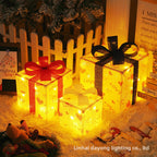 Cross-Border New Christmas Gift Box Three-Piece Set Foldable Glowing LED Light String Props Gift Box Ornament Decoration Light