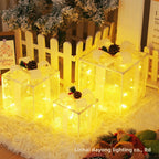 Cross-Border New Christmas Gift Box Three-Piece Set Foldable Glowing LED Light String Props Gift Box Ornament Decoration Light