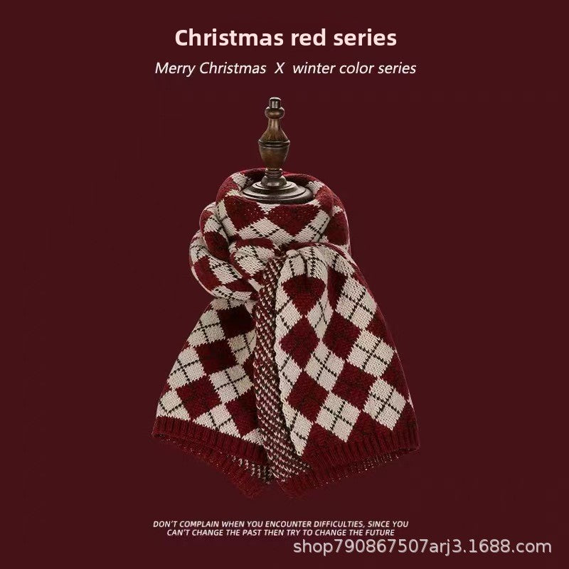 Chinese Red Zodiac Year Women's Scarf Red Versatile Christmas Scarf Winter Knitted Scarf New Year Scarf