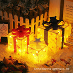 Cross-Border New Christmas Gift Box Three-Piece Set Foldable Glowing LED Light String Props Gift Box Ornament Decoration Light