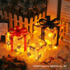 Cross-Border New Christmas Gift Box Three-Piece Set Foldable Glowing LED Light String Props Gift Box Ornament Decoration Light