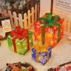 Cross-Border New Christmas Gift Box Three-Piece Set Foldable Glowing LED Light String Props Gift Box Ornament Decoration Light