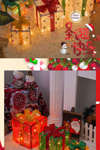 Cross-Border New Christmas Gift Box Three-Piece Set Foldable Glowing LED Light String Props Gift Box Ornament Decoration Light
