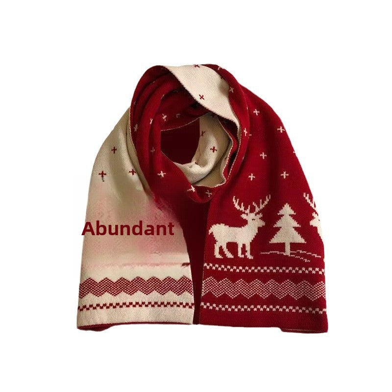 Chinese Red Zodiac Year Women's Scarf Red Versatile Christmas Scarf Winter Knitted Scarf New Year Scarf