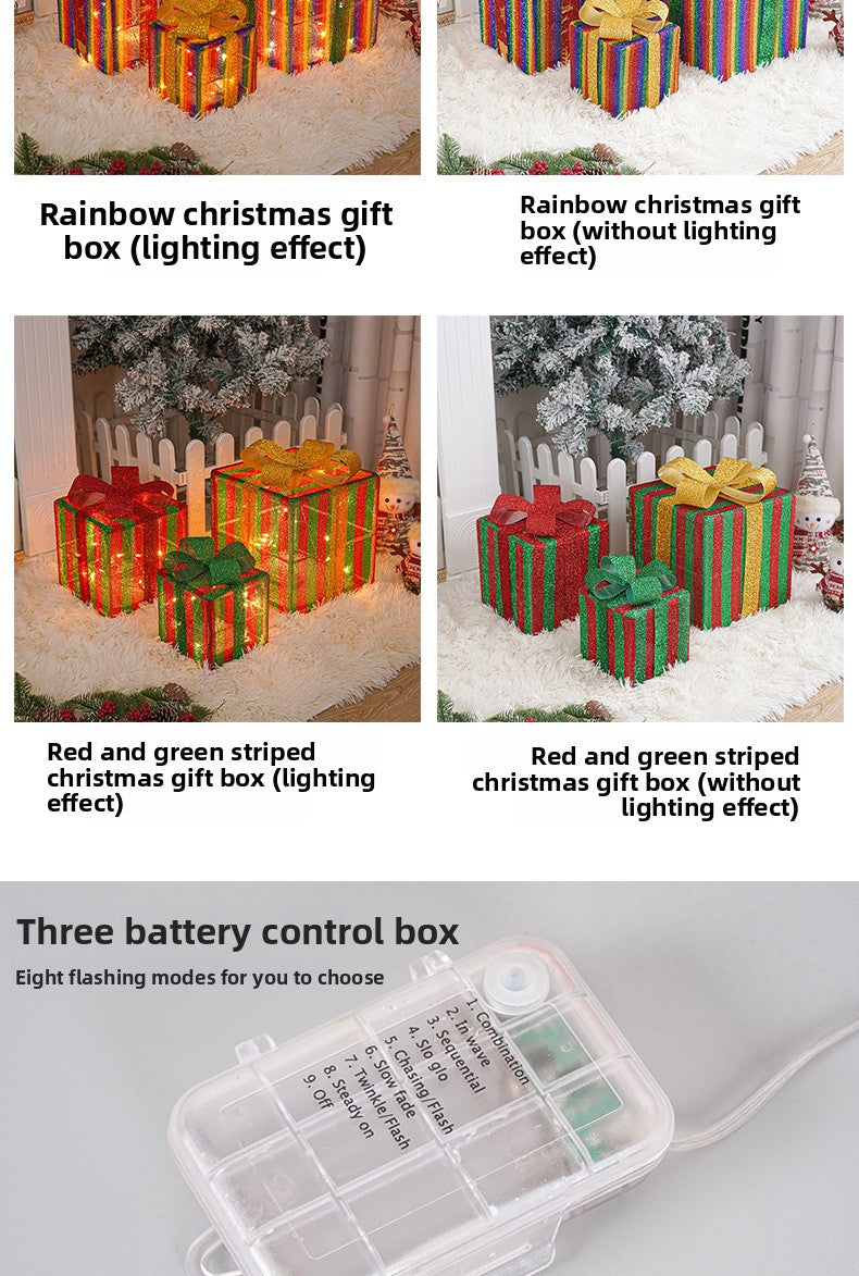 Cross-Border New Christmas Gift Box Three-Piece Set Foldable Glowing LED Light String Props Gift Box Ornament Decoration Light