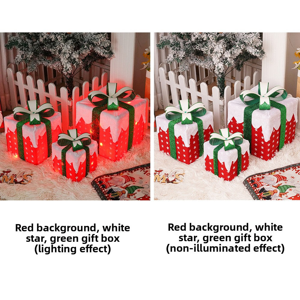 Cross-Border New Christmas Gift Box Three-Piece Set Foldable Glowing LED Light String Props Gift Box Ornament Decoration Light