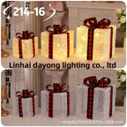 Cross-Border New Christmas Gift Box Three-Piece Set Foldable Glowing LED Light String Props Gift Box Ornament Decoration Light