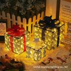 Cross-Border New Christmas Gift Box Three-Piece Set Foldable Glowing LED Light String Props Gift Box Ornament Decoration Light