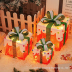 Cross-Border New Christmas Gift Box Three-Piece Set Foldable Glowing LED Light String Props Gift Box Ornament Decoration Light