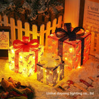 Cross-Border New Christmas Gift Box Three-Piece Set Foldable Glowing LED Light String Props Gift Box Ornament Decoration Light