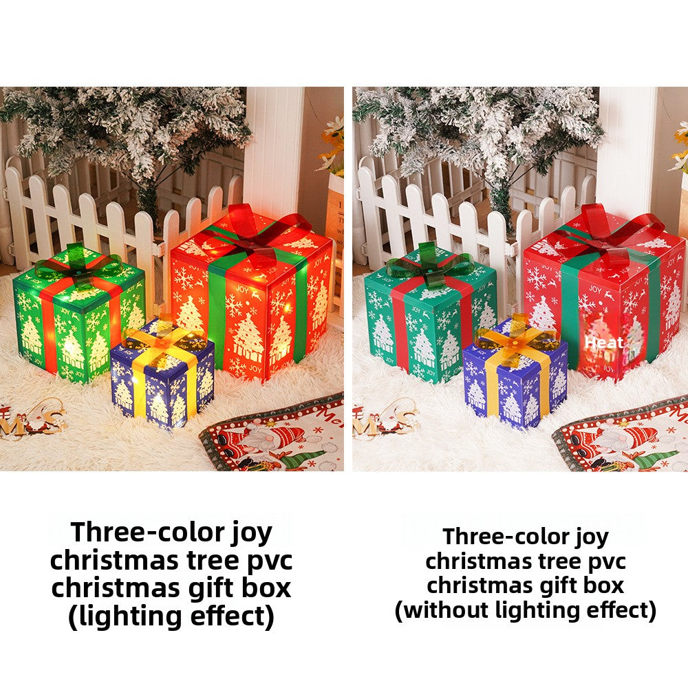Cross-Border New Christmas Gift Box Three-Piece Set Foldable Glowing LED Light String Props Gift Box Ornament Decoration Light