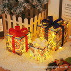 Cross-Border New Christmas Gift Box Three-Piece Set Foldable Glowing LED Light String Props Gift Box Ornament Decoration Light