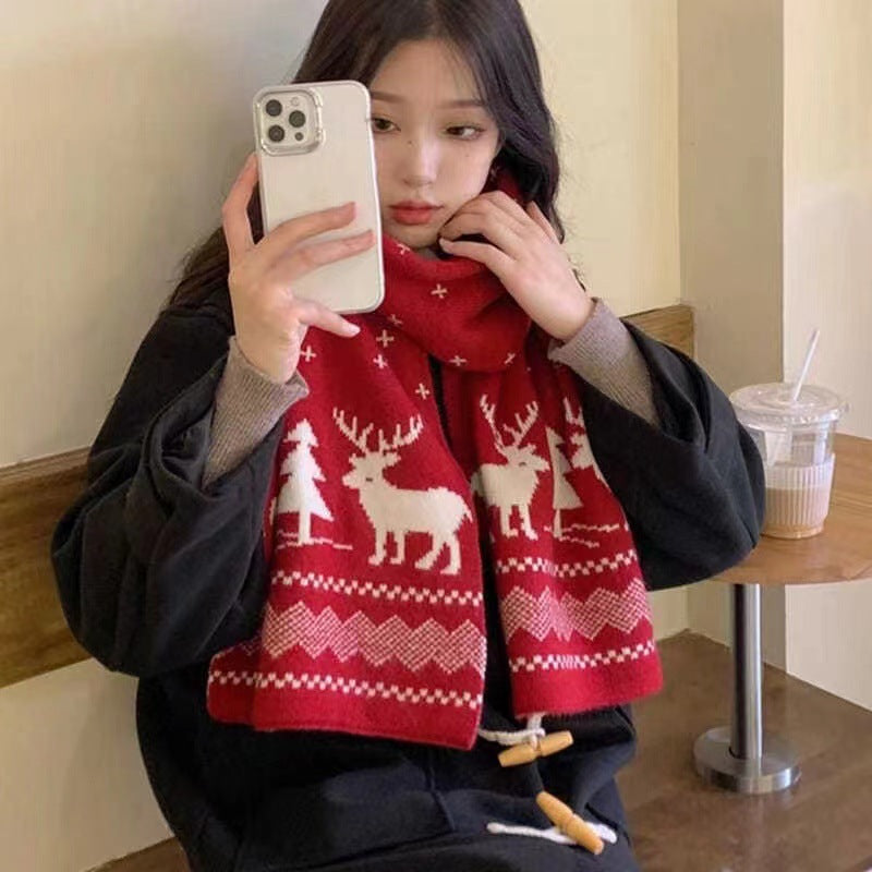 Chinese Red Zodiac Year Women's Scarf Red Versatile Christmas Scarf Winter Knitted Scarf New Year Scarf