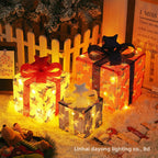 Cross-Border New Christmas Gift Box Three-Piece Set Foldable Glowing LED Light String Props Gift Box Ornament Decoration Light