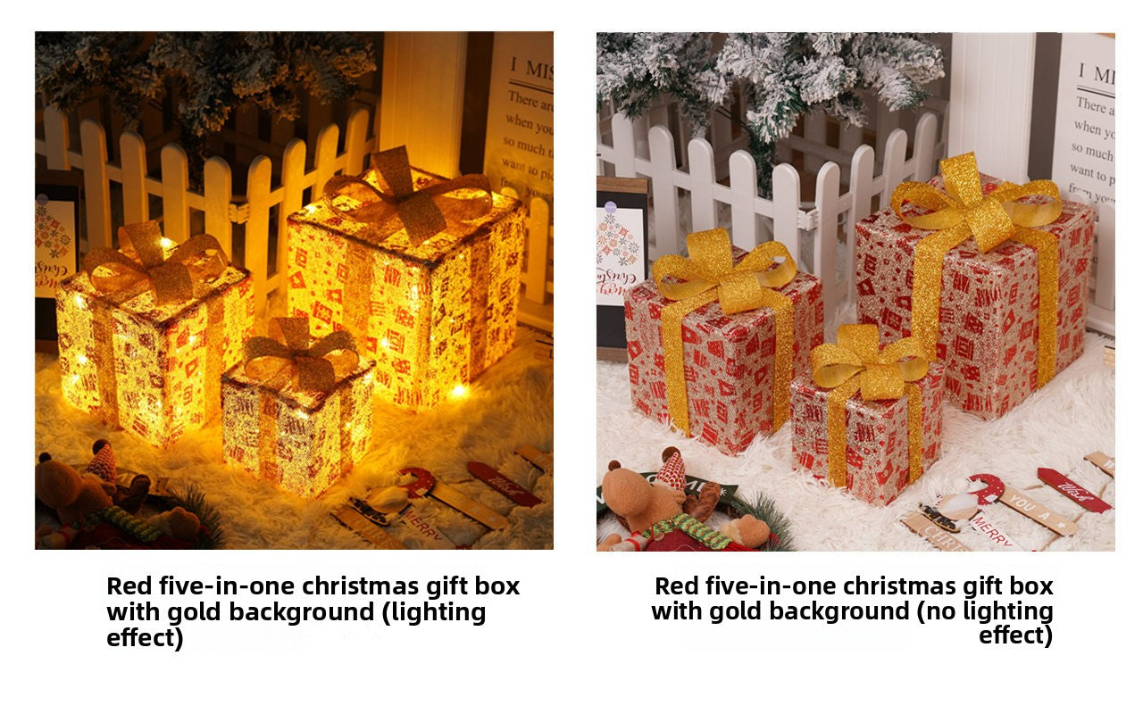 Cross-Border New Christmas Gift Box Three-Piece Set Foldable Glowing LED Light String Props Gift Box Ornament Decoration Light