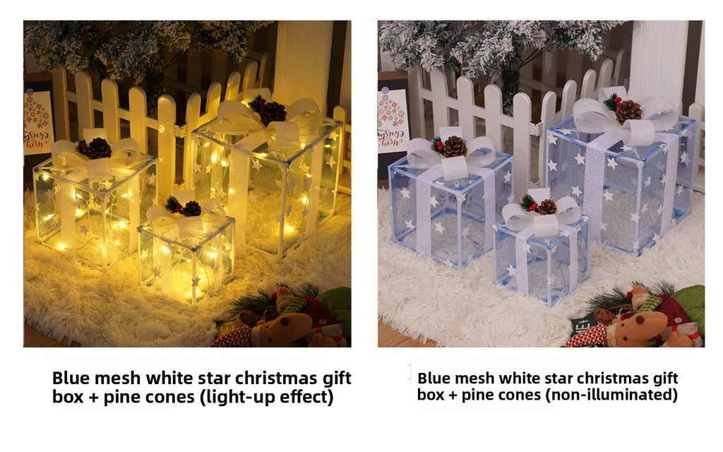 Cross-Border New Christmas Gift Box Three-Piece Set Foldable Glowing LED Light String Props Gift Box Ornament Decoration Light