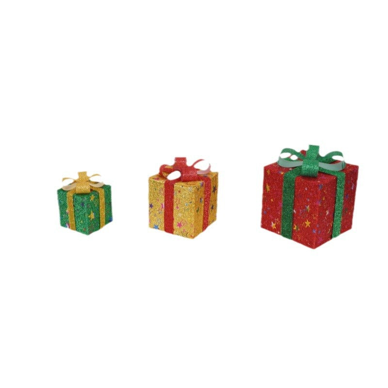Cross-Border New Christmas Gift Box Three-Piece Set Foldable Glowing LED Light String Props Gift Box Ornament Decoration Light