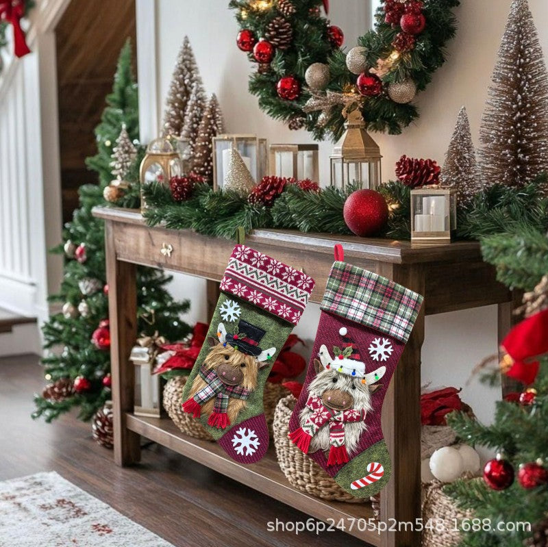 クリスマスソックス 高地牛の装飾ソックス クリスマスギフトバッグ 吊り下げ お菓子ギフトバッグ 不織布クリスマスソックス