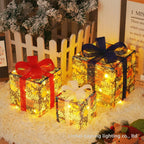 Cross-Border New Christmas Gift Box Three-Piece Set Foldable Glowing LED Light String Props Gift Box Ornament Decoration Light