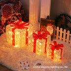 Cross-Border New Christmas Gift Box Three-Piece Set Foldable Glowing LED Light String Props Gift Box Ornament Decoration Light