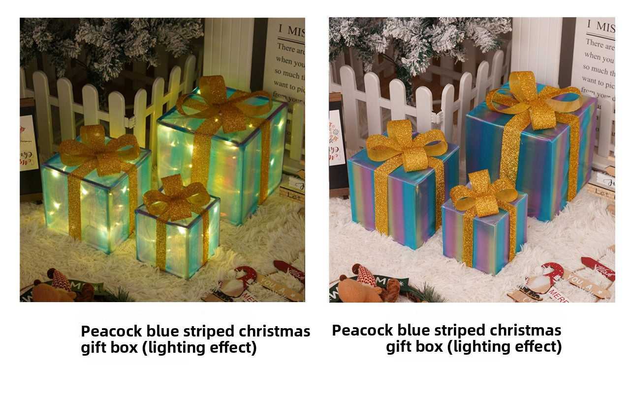Cross-Border New Christmas Gift Box Three-Piece Set Foldable Glowing LED Light String Props Gift Box Ornament Decoration Light