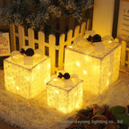 Cross-Border New Christmas Gift Box Three-Piece Set Foldable Glowing LED Light String Props Gift Box Ornament Decoration Light