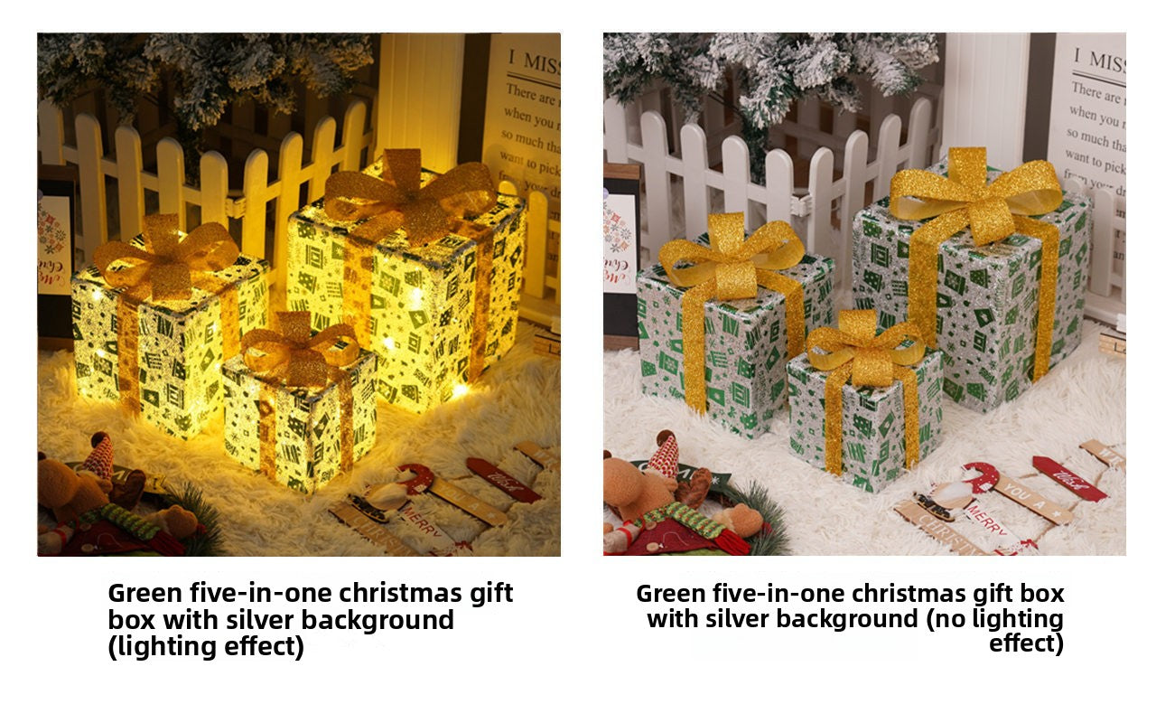Cross-Border New Christmas Gift Box Three-Piece Set Foldable Glowing LED Light String Props Gift Box Ornament Decoration Light