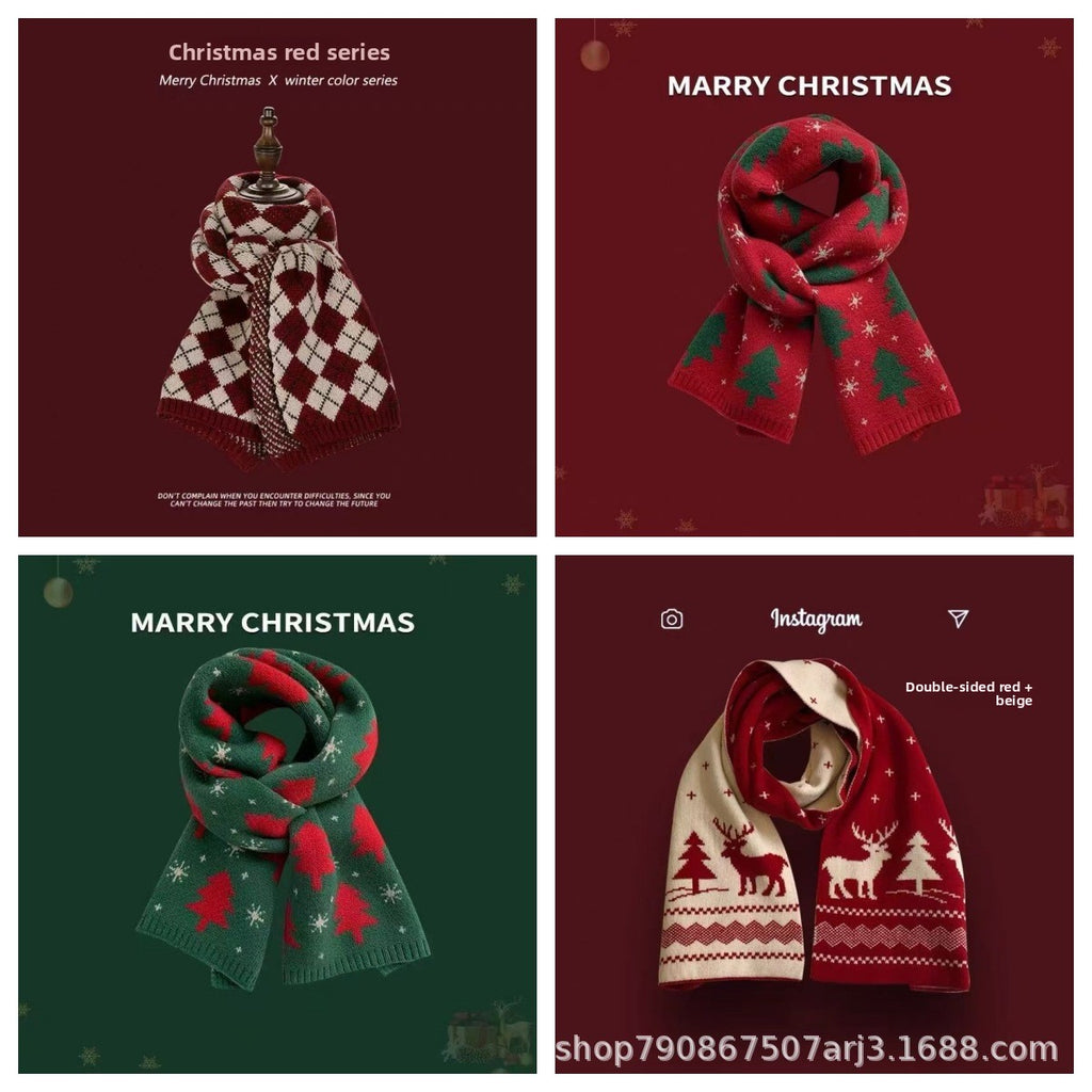 Chinese Red Zodiac Year Women's Scarf Red Versatile Christmas Scarf Winter Knitted Scarf New Year Scarf