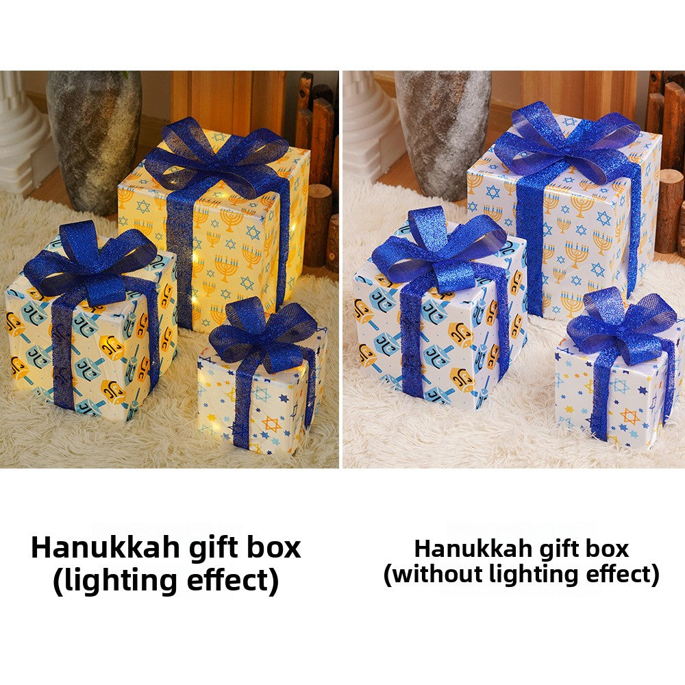 Cross-Border New Christmas Gift Box Three-Piece Set Foldable Glowing LED Light String Props Gift Box Ornament Decoration Light